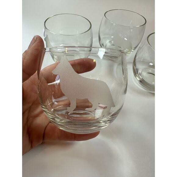 Corgi Etched Glass Roly Poly Low Ball Drink Glasses Set of FOUR Dog Lovers - Picture 1 of 4
